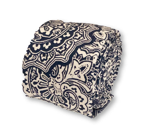 off white cream with dark navy blue geometric paisley mandala design cotton tie